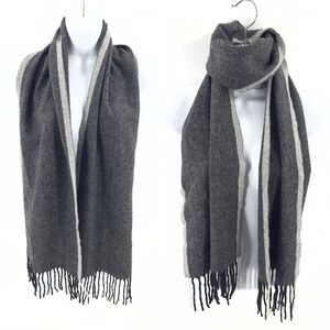 Club Room 100% Cashmere Scarf Gray Fringe Trim Unisex Adult Quiet Luxury Soft